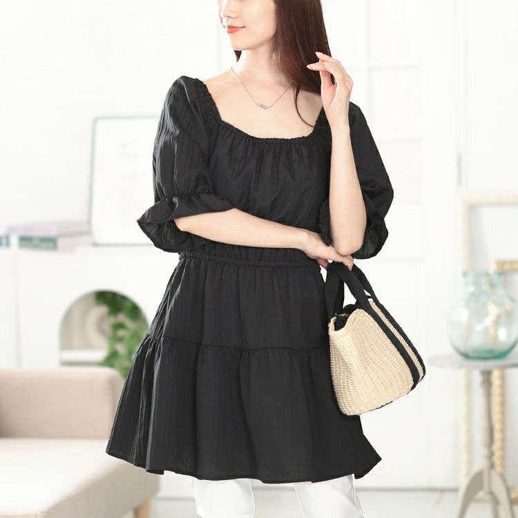 大きいサイズ レディース 2wayストライプぺプラムチュニック　tani-36918ll