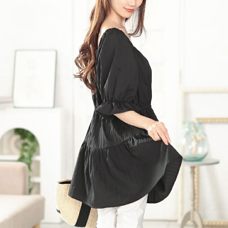 大きいサイズ レディース 2wayストライプぺプラムチュニック　tani-36918ll