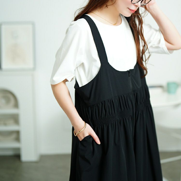 大きいサイズ レディース ウエストシャーリングサロペットパンツ　nw-25030