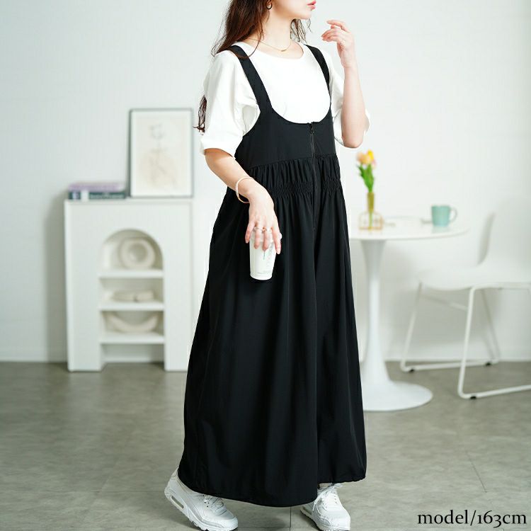 大きいサイズ レディース ウエストシャーリングサロペットパンツ　nw-25030