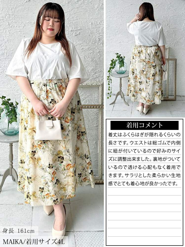 大きいサイズ レディース 花柄フレアスカート　nw-25026【メール便可】