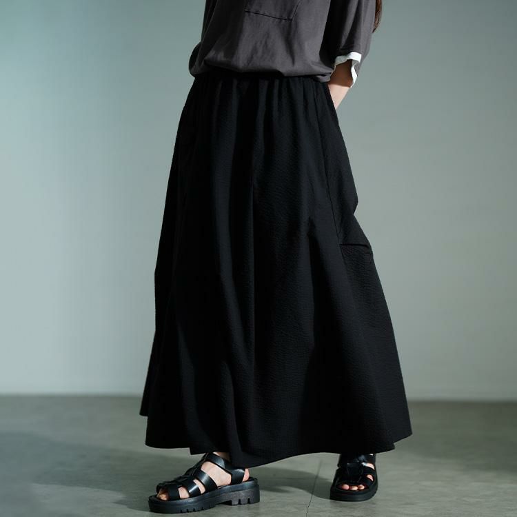 大きいサイズ レディース ランダムタックスカート　nw-25024 ブラック