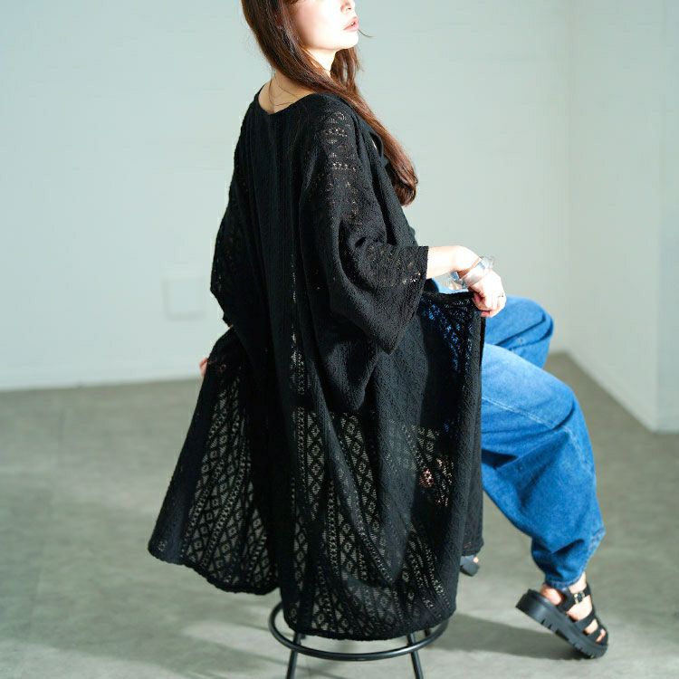 大きいサイズ レディース 総レースロングカーディガン　sw-0753