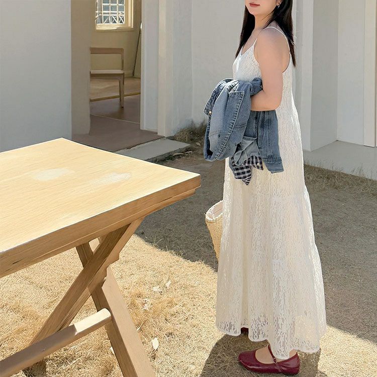 大きいサイズ レディース 総レースキャミロングワンピース　goldy-1676【メール便可】