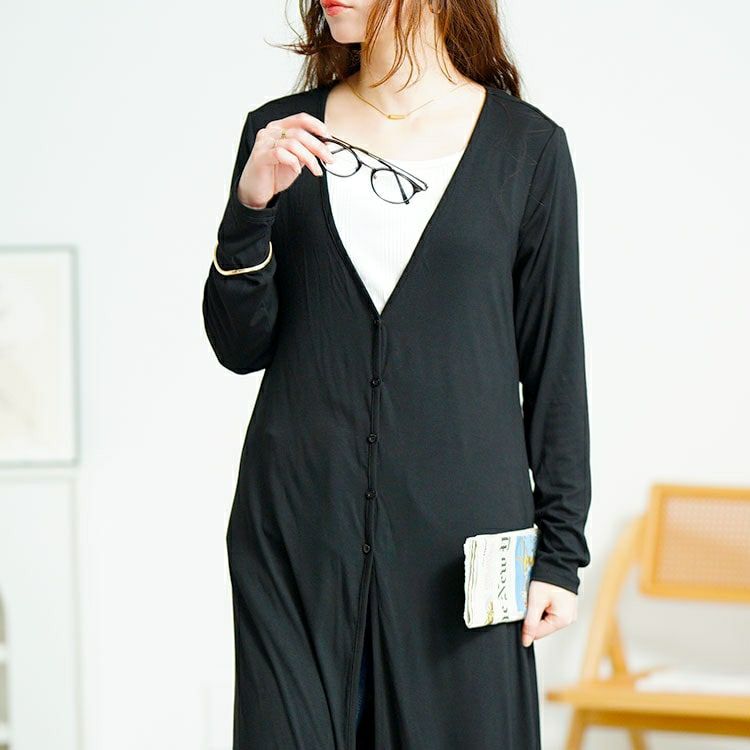 大きいサイズ レディース ロング丈Vネックカーディガン　goldy-1672【メール便可】