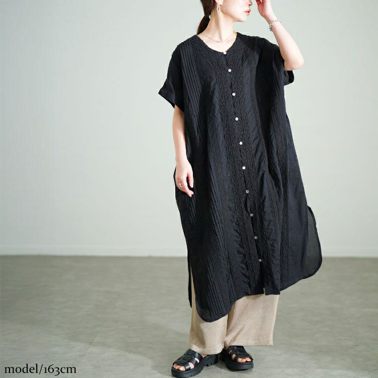 大きいサイズ レディース レース模様ドルマンシャツワンピース　kt-24mi6