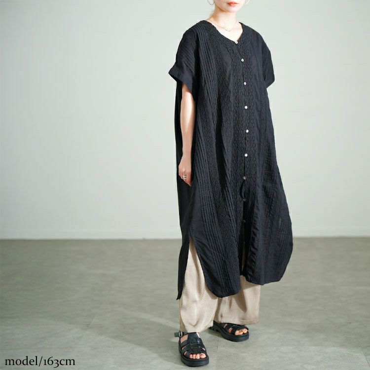 大きいサイズ レディース レース模様ドルマンシャツワンピース　kt-24mi6