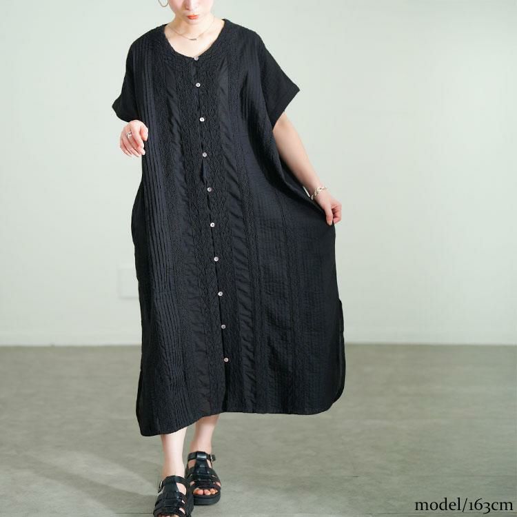 大きいサイズ レディース レース模様ドルマンシャツワンピース　kt-24mi6 ブラック