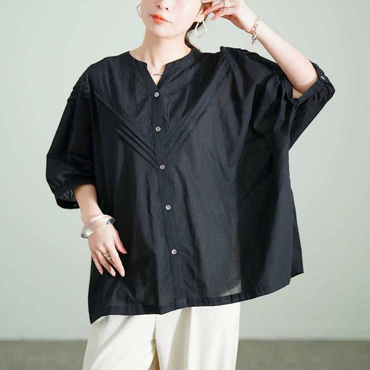 大きいサイズ レディース キーネックドルマンシャツ　kt-24mi8【メール便可】 ブラック