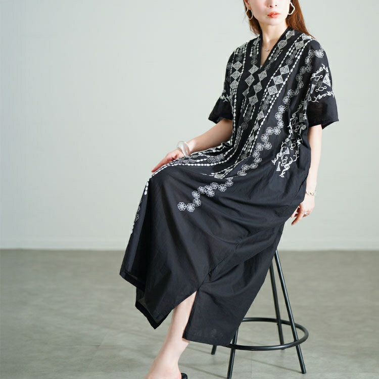 大きいサイズ レディース エスニック柄Vネックドルマンワンピース　kt-24mi5【メール便可】