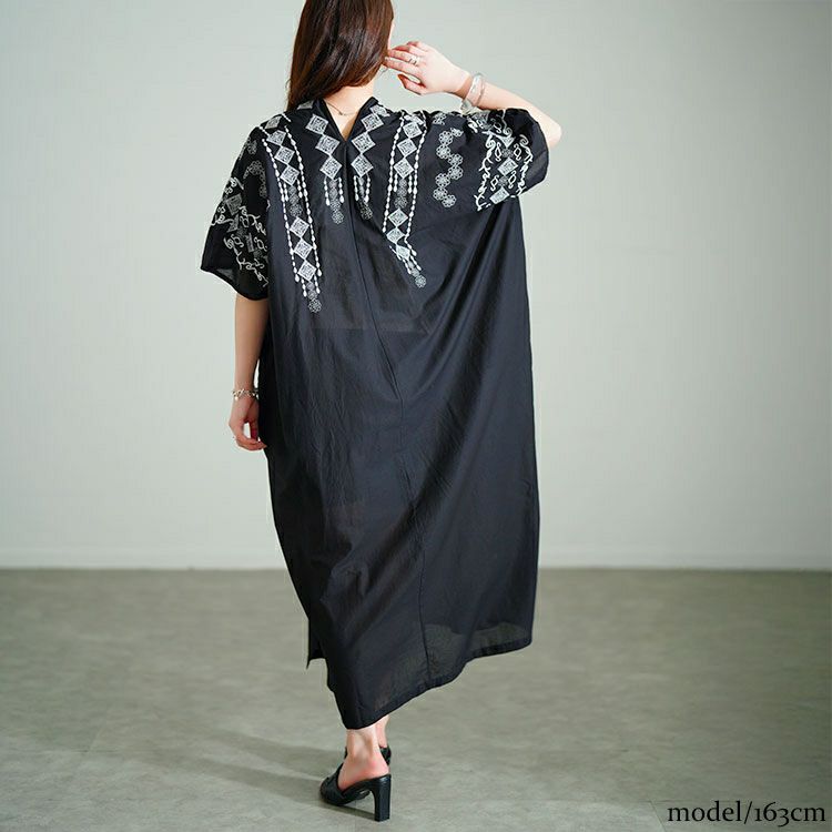 大きいサイズ レディース エスニック柄Vネックドルマンワンピース　kt-24mi5【メール便可】