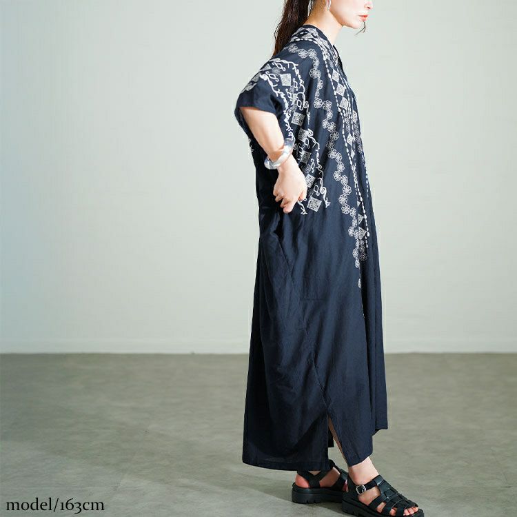 大きいサイズ レディース エスニック柄Vネックドルマンワンピース　kt-24mi5【メール便可】
