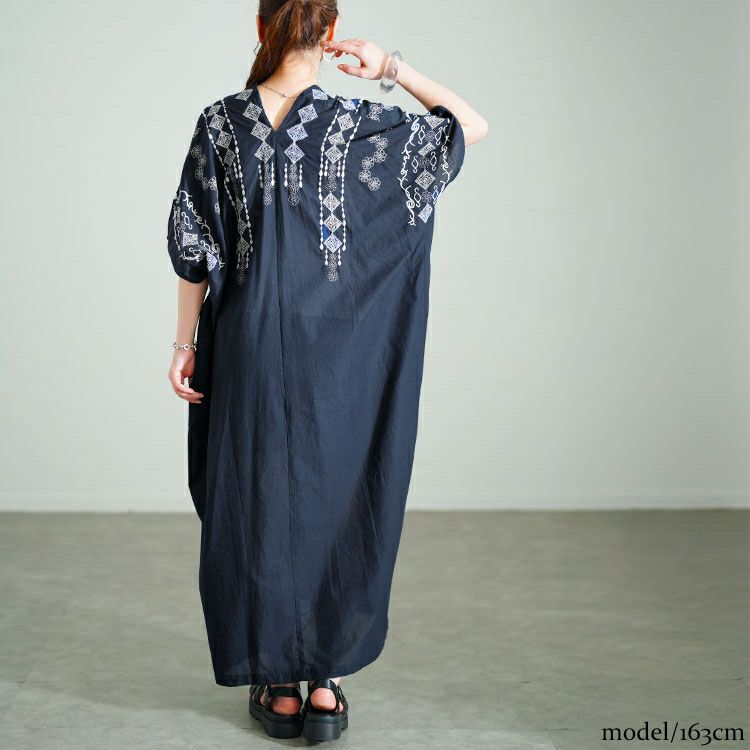 大きいサイズ レディース エスニック柄Vネックドルマンワンピース　kt-24mi5【メール便可】