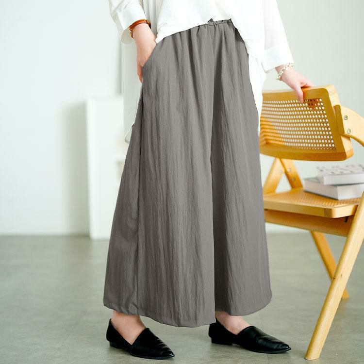 大きいサイズ レディース タックギャザーワイドパンツ　goldy-1669【メール便可】 グレー