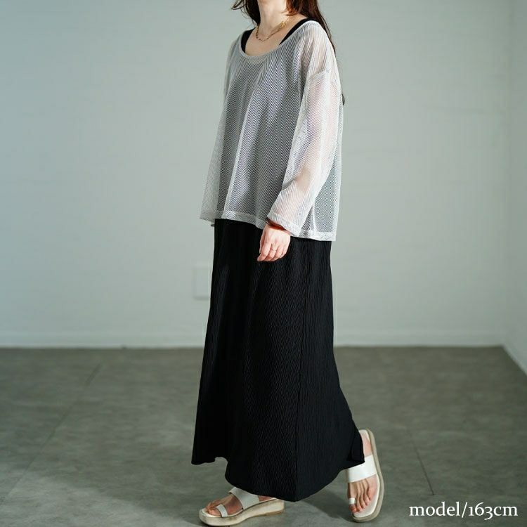 大きいサイズ レディース メッシュプルオーバー＆ノースリーブワンピース2点セット　tog-1048