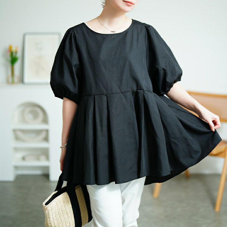 大きいサイズ レディース パフスリーブプリーツペプラムチュニック　tog-1047 【メール便可】