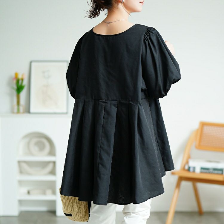 大きいサイズ レディース パフスリーブプリーツペプラムチュニック tog