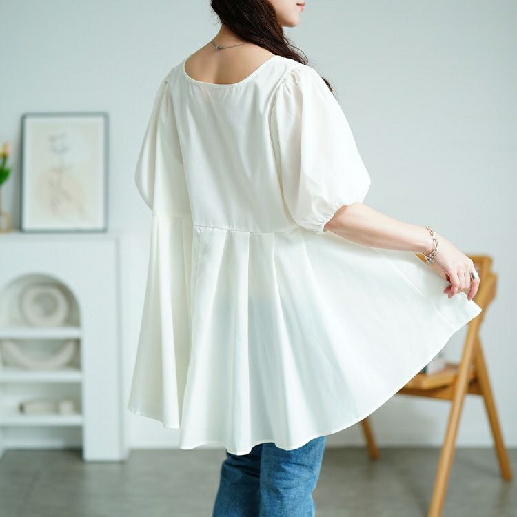 大きいサイズ レディース パフスリーブプリーツペプラムチュニック tog