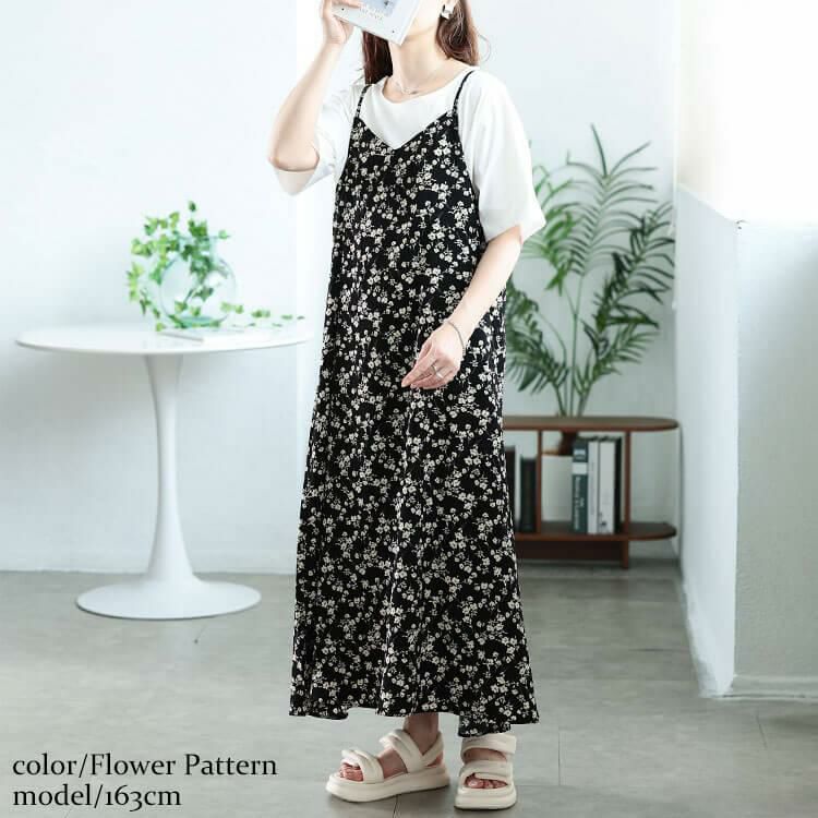 大きいサイズ レディース 後レースアップキャミワンピース　tog-1050 【メール便可】 花柄