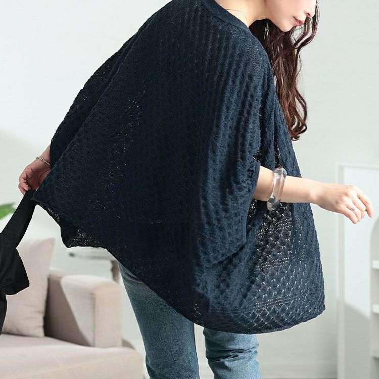 大きいサイズ レディース 透かし編みドルマンニットカーディガン　sum-0012