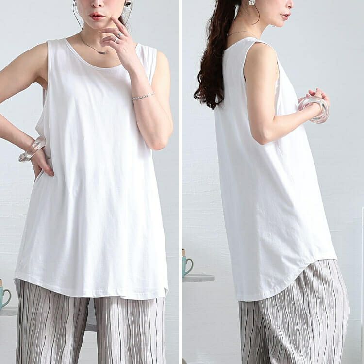 大きいサイズ レディース コットンロングタックトップ　kt-4407 【メール便可】