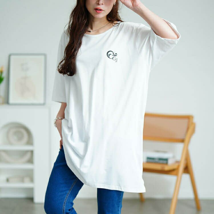 大きいサイズ レディース 胸ロゴコットンチュニックTシャツ　kt-4406 【メール便可】