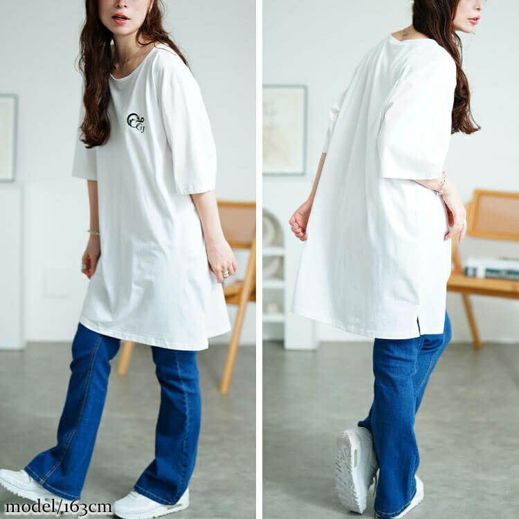 大きいサイズ レディース 胸ロゴコットンチュニックTシャツ　kt-4406 【メール便可】