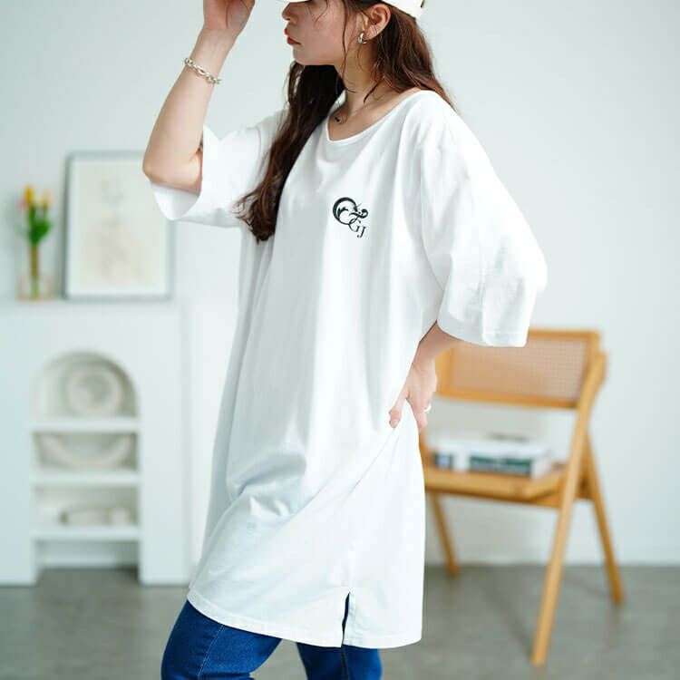 大きいサイズ レディース 胸ロゴコットンチュニックTシャツ　kt-4406 【メール便可】