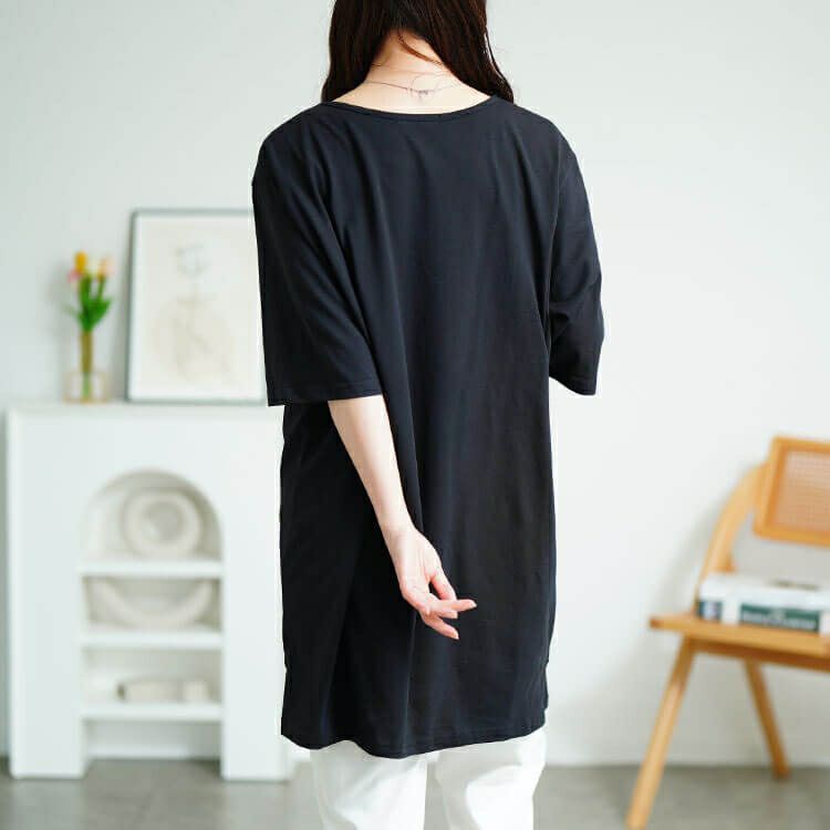 大きいサイズ レディース 胸ロゴコットンチュニックTシャツ　kt-4406 【メール便可】