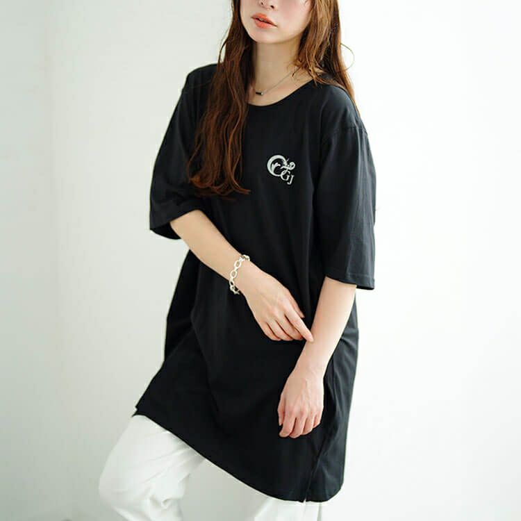 大きいサイズ レディース 胸ロゴコットンチュニックTシャツ　kt-4406 【メール便可】