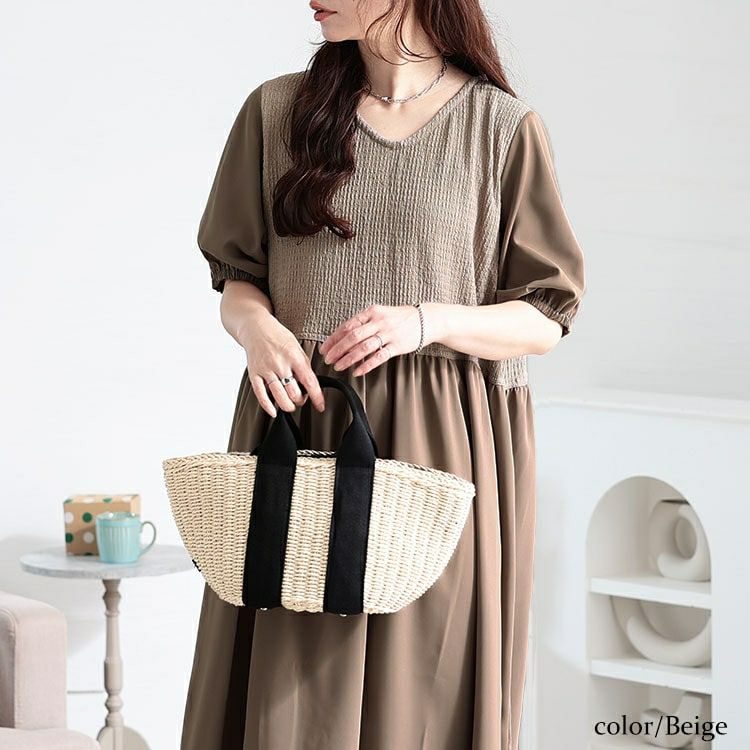 大きいサイズ レディース 異素材ドッキングワンピース　fem-586