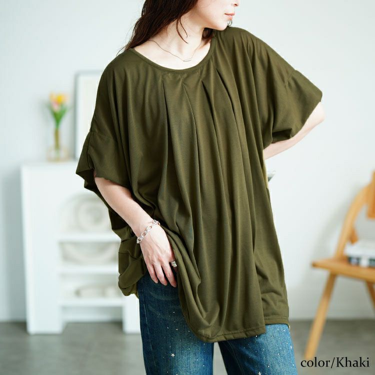 大きいサイズ レディース タックワイドドルマンチュニック　fem-584 【メール便可】