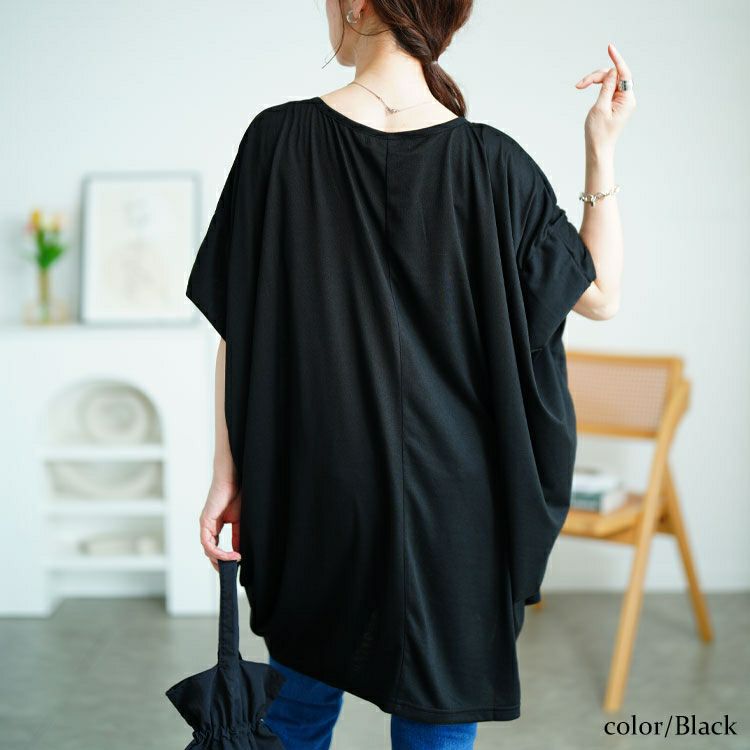 大きいサイズ レディース タックワイドドルマンチュニック　fem-584 【メール便可】
