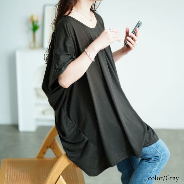 大きいサイズ レディース タックワイドドルマンチュニック　fem-584 【メール便可】 グレー