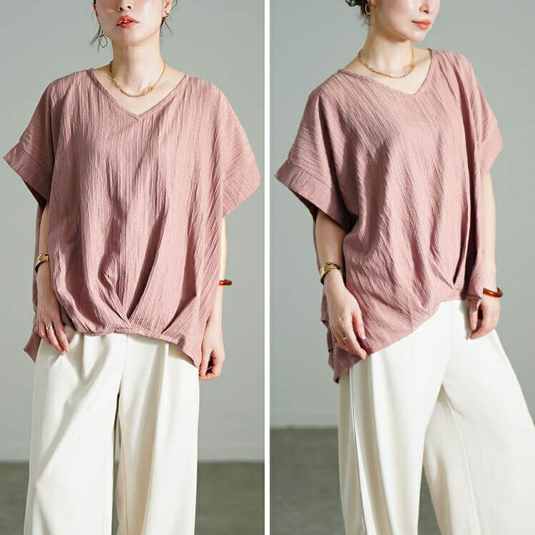 大きいサイズ レディース Vネックタックドルマンプルオーバー　fem-583 【メール便可】