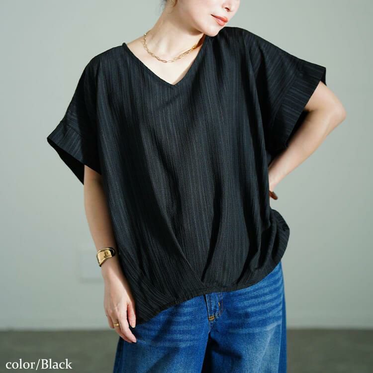 大きいサイズ レディース Vネックタックドルマンプルオーバー　fem-583 【メール便可】 ブラック