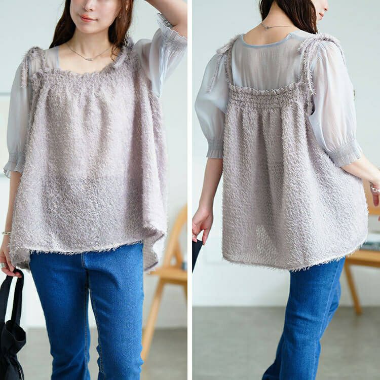 大きいサイズ レディース フリンジキャミドッキングチュニック　fem-581 【メール便可】