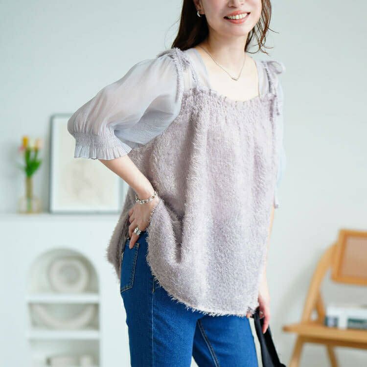 大きいサイズ レディース フリンジキャミドッキングチュニック　fem-581 【メール便可】