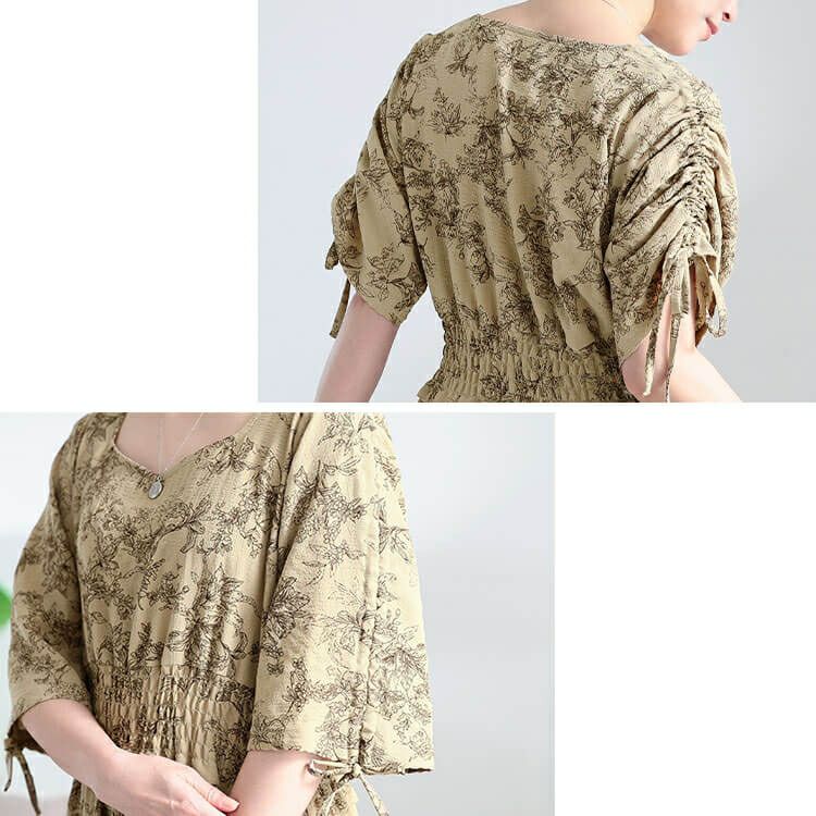 大きいサイズ レディース 花柄ハートネックドロストスリーブワンピース　fem-580