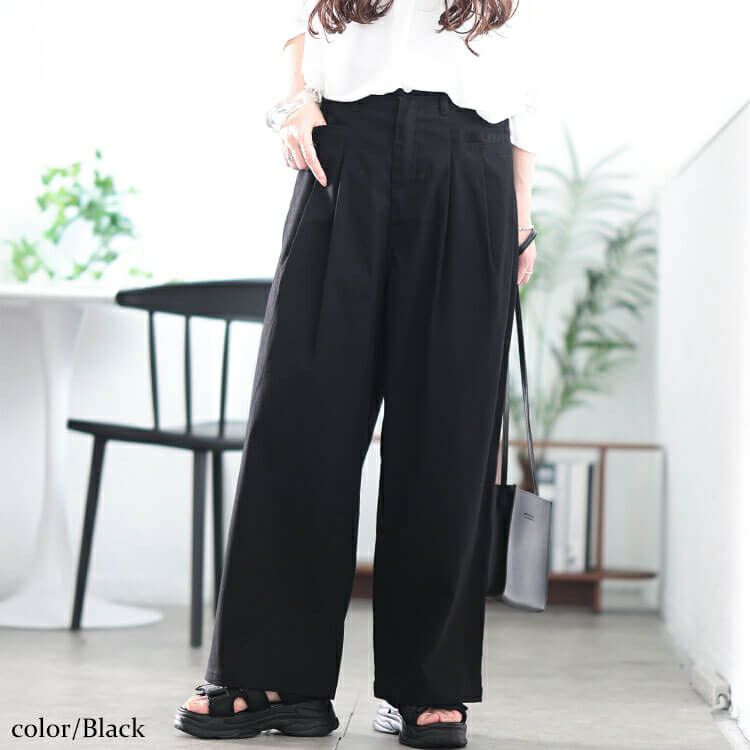 大きいサイズ レディース ストレッチツイルタックセミワイドパンツ　fem-555