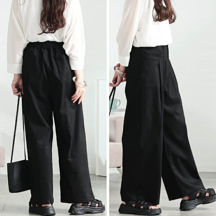 大きいサイズ レディース ストレッチツイルタックセミワイドパンツ　fem-555