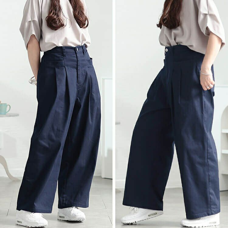 大きいサイズ レディース ストレッチツイルタックセミワイドパンツ　fem-555