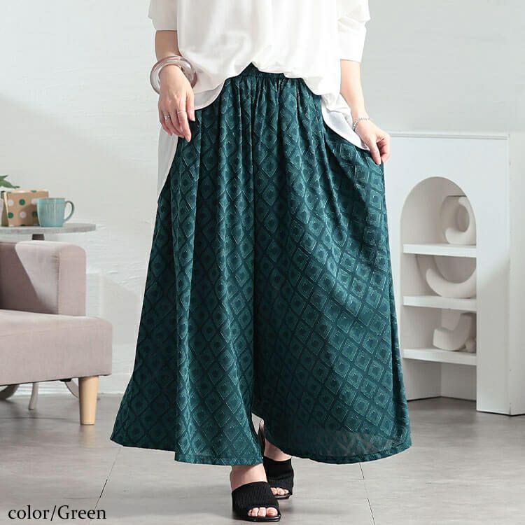 大きいサイズ レディース ダイヤ柄ジャガードスカーチョ　maru-30185 【メール便可】