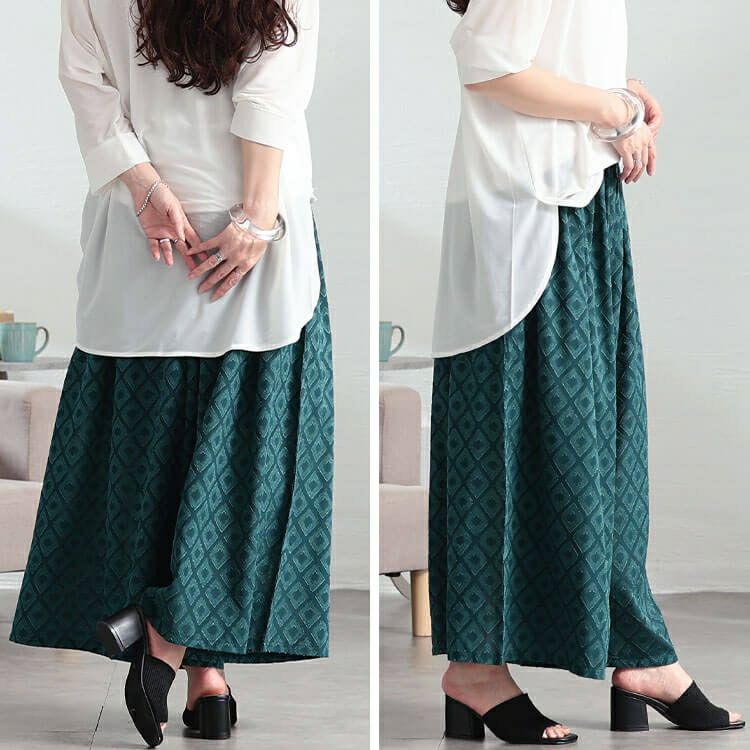 大きいサイズ レディース ダイヤ柄ジャガードスカーチョ　maru-30185 【メール便可】