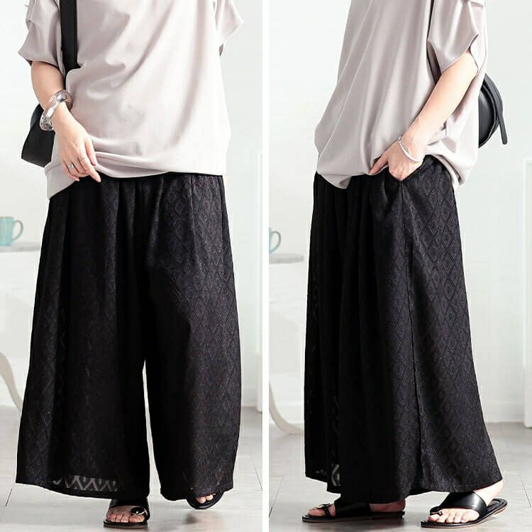 大きいサイズ レディース ダイヤ柄ジャガードスカーチョ　maru-30185 【メール便可】