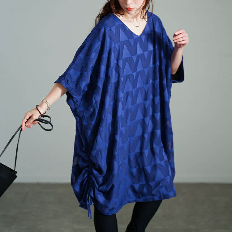 大きいサイズ レディース 幾何学柄ドロストBOXチュニック　maru-30184