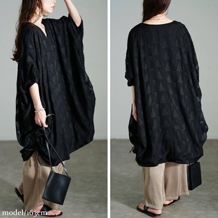 大きいサイズ レディース 幾何学柄ドロストBOXチュニック　maru-30184