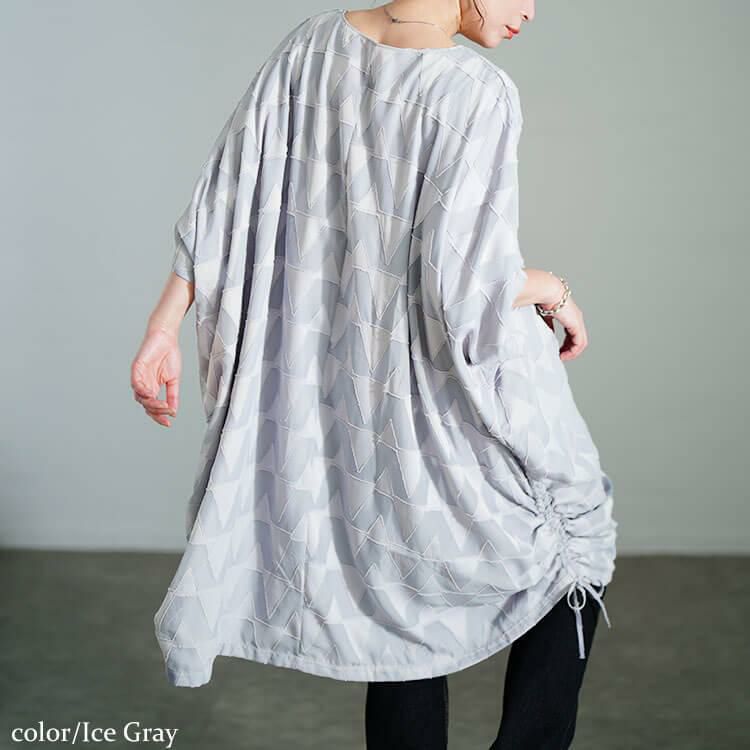 大きいサイズ レディース 幾何学柄ドロストBOXチュニック　maru-30184 アイスグレー