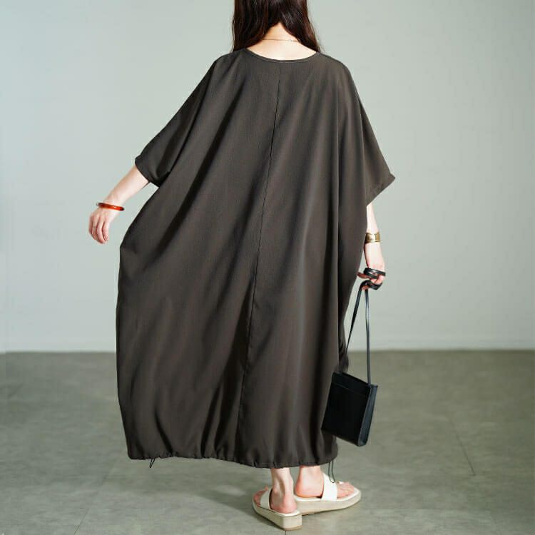 大きいサイズ レディース 楊柳Vネック裾ドロストドルマンワンピース　maru-30182 【メール便可】