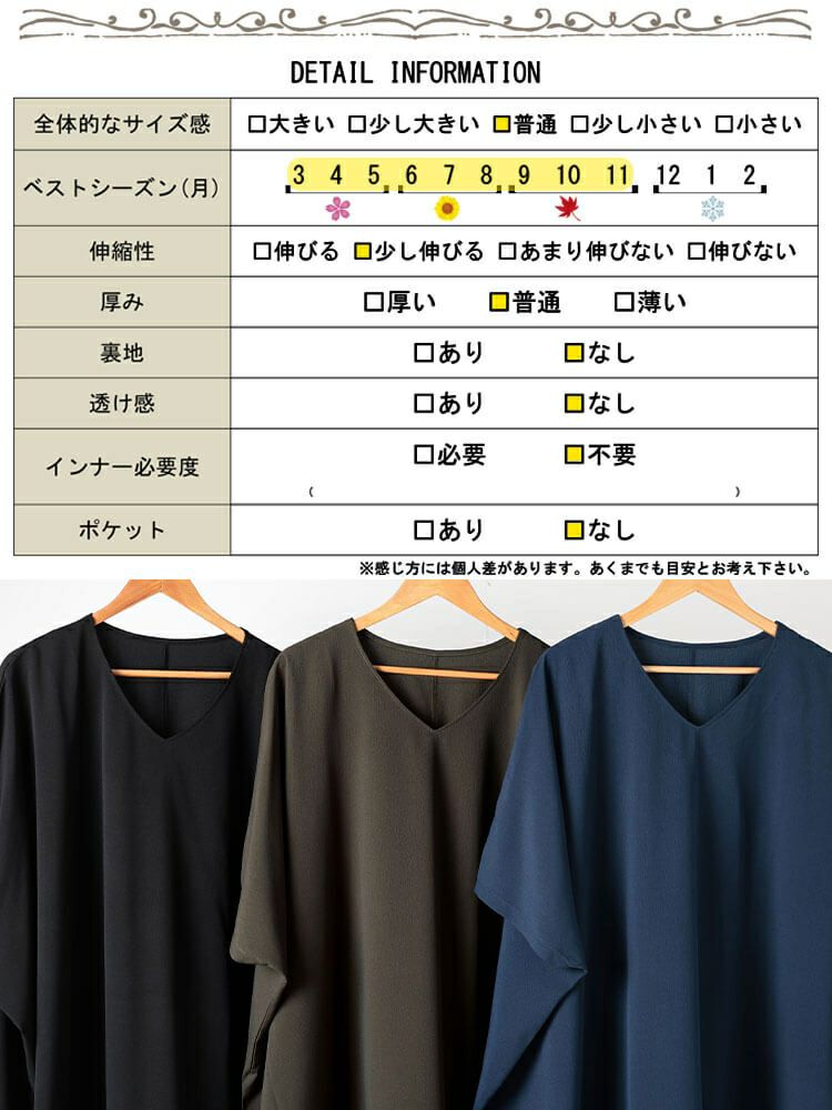 大きいサイズ レディース 楊柳Vネック裾ドロストドルマンワンピース　maru-30182 【メール便可】